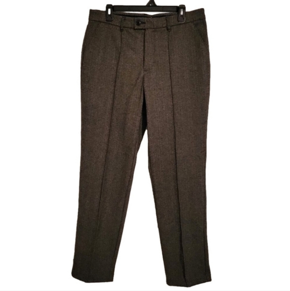 Lee Regular Fit Straight Leg Mid Rise Brown Tweed Creased Dress Pants Size 14